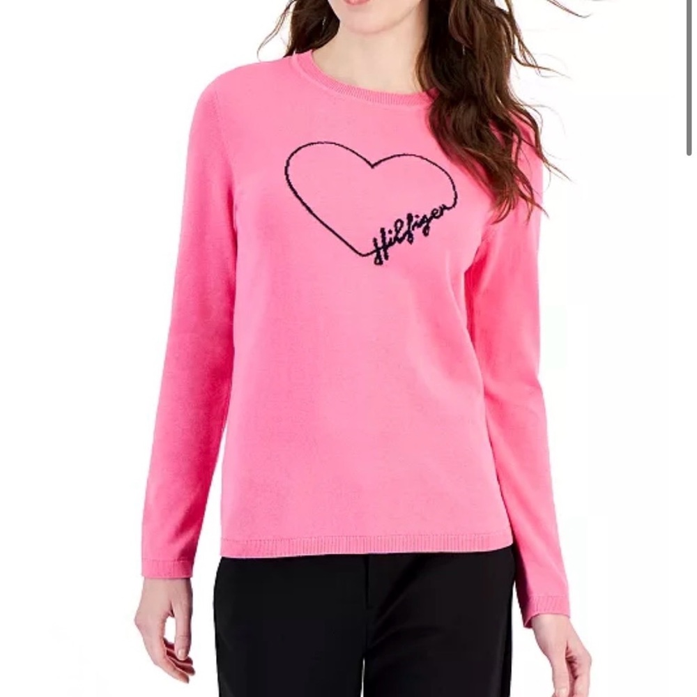 Tommy Hilfiger Pink Heart Logo Cotton Sweater NWT - M